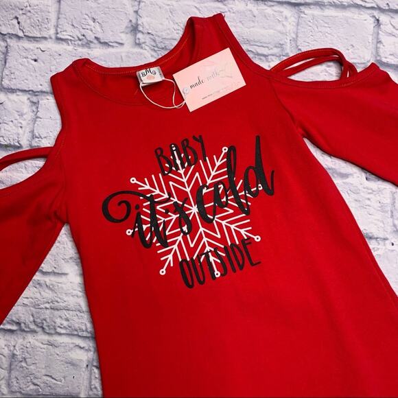 NEW Mia Belle Girls ‘Baby It’s Cold Outside’ Cold Shoulder Christmas Top - Picture 2 of 8